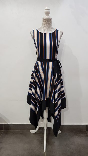 roman-black-stripped-blue-brown-assymetrical-belt-dress